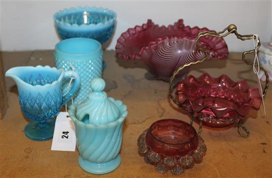 Cranberry & press moulded glass